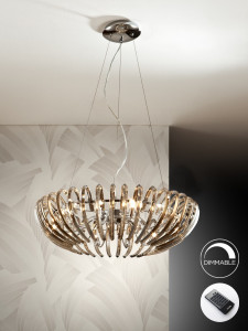 LUSTRA/PLAFONIERA ARIADNA, CU TELECOMANDA, 66 CM, CROM/SAMPANIE, DIN METAL SI STICLA, STIL MODERN - Img 1