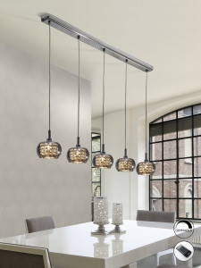 LUSTRA/PLAFONIERA ARIAN, CU TELECOMANDA, 105 CM, CROM/TRANSPARENT, DIN METAL SI STICLA, STIL MODERN