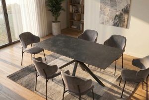 MASA DE DINING GALAXIE 160CM, DIN METAL SI CERAMICA, CULOARE GRI/NEGRU, INVICTA INTERIOR - Img 7