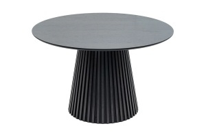 MASA DE DINING ROTUNDA VALHALLA 140CM, REALIZAT DIN LEMN DE STEJAR SI BLATUL DIN MDF SI FURNIR STEJAR, CULOARE NEAGRA