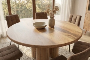 MASA DE SUFRAGERIE ROTUNDA, ART DECO 140CM, REALIZATA DIN LEMN MASIV DE MANGO, CULOARE NATUR, ARTIM GROUP SELECTION - Img 5