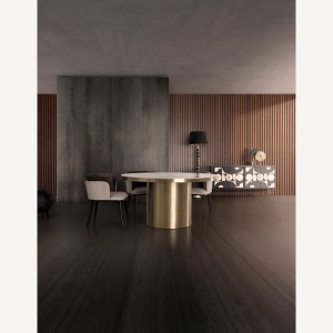 MASA DEOSEBITA ROTUNDA, ASTACH 150CM, DIN GRESIE SI METAL, ALB/AURIU, ARTIM GROUP SELECTION - Img 5