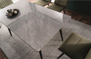 MASA DINING, 140 CM, EFECT DE MARMURA GRI/NEGRU MAT, BLAT DIN CERAMICA SI PICIOARE DIN METAL, STIL MODERN - Img 3