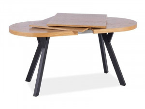 MASA DINING EXTENSIBILA, 140/272 CM, STEJAR/NEGRU, BLAT DIN FURNIR NATURAL SI PICIOARE DIN METAL, STIL MODERN - Img 8