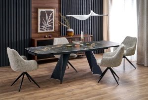 MASA DINING EXTENSIBILA ARMANI NEGRU/ NEGRU CU ASPECT DE MARMURA, 165/241 CM, BLAT DIN MARMURA SINTETICA SI PICIOR DIN METAL, STIL MODERN