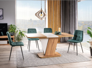 MASA DINING EXTENSIBILA CROCUS, 120/160 CM, STEJAR WOTAN/ALB MAT, DIN PAL LAMINAT, STIL MODERN