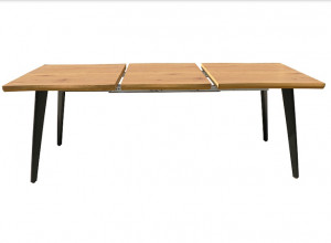 MASA DINING EXTENSIBILA FRESNO, 120/180 CM, STEJAR/NEGRU, BLAT DIN MDF, FURNIR SI PICIOARE DIN METAL, STIL MODERN - Img 2
