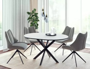 MASA DINING EXTENSIBILA GASTON, 100/135 CM ALB/NEGRU MAT, BLAT DIN CERAMICA SI PICIOARE DIN METAL, STIL MODERN - Img 1