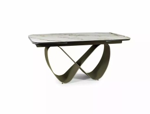 MASA DINING EXTENSIBILA INFINITY, 160/240 CM, EFECT DE MARMURA ALBA-AURIU/CUPRU, DIN CERAMICA, STICLA SI METAL, SIGNAL - Img 10