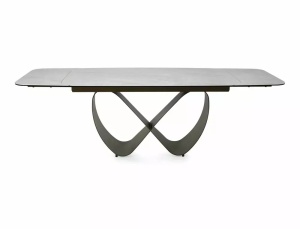 MASA DINING EXTENSIBILA INFINITY, 160/240 CM, EFECT DE MARMURA ALBA- CUPRU/NEGRU, DIN CERAMICA, STICLA SI METAL, STIL MODERN - Img 3