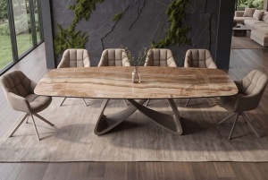 MASA DINING EXTENSIBILA INFINITY 180-220-260CM, REALIZATA DIN METAL SI BLAT DIN STICLA SI CERAMICA, CULOARE MARO/SAMPANIE - Img 6