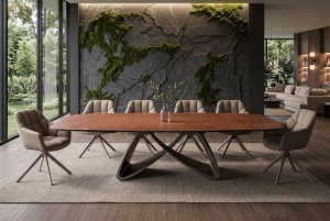 MASA DINING EXTENSIBILA INFINITY 180-220-260CM, REALIZATA DIN METAL SI BLAT DIN STICLA SI CERAMICA, CULOARE MARO RUGINIU/SAMPANIE - Img 9