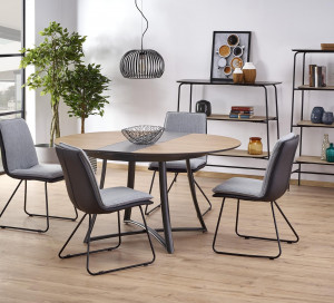 MASA DINING EXTENSIBILA MORETTI, STEJAR AURIU/GRI/NEGRU, 118/148 CM, BLAT DIN MDF SI PICIOARE DIN METAL, STIL VINTAGE