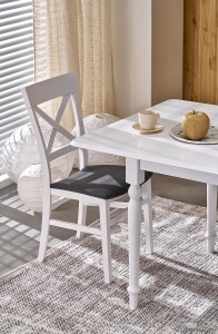 MASA DINING EXTENSIBILA NELSON ALBA, 160/200 CM, BLAT DIN MDF SI PICIOARE DIN LEMN MASIV, STIL CLASIC - Img 4