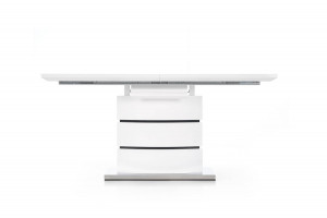 MASA DINING EXTENSIBILA NOBEL, ALB/NEGRU/CROM, 160/200 CM, DIN MDF LACUIT SI METAL, STIL MODERN - Img 5