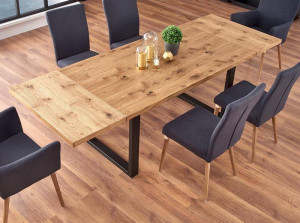 MASA DINING EXTENSIBILA PEREZ, STEJAR/NEGRU, 160/250 CM, BLAT DIN MDF SI PICIOARE DIN METAL, STIL VINTAGE - Img 4