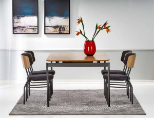 MASA DINING EXTENSIBILA SMART, STEJAR NATURAL/NEGRU, 170/250 CM, BLAT DIN MDF SI PICIOARE DIN METAL, STIL CLASIC - Img 3