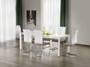 MASA DINING EXTENSIBILA STANFORD XL, ALBA, 130/250 CM, BLAT DIN MDF LACUIT SI PICIOARE DIN METAL, STIL MODERN - Img 2