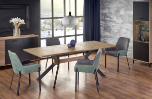 MASA DINING EXTENSIBILA STIL BACARDI, STEJAR NATURAL/NEGRU, 160/220 CM, BLAT DIN MDF SI PICIOARE DIN METAL, STIL VINTAGE