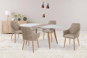 MASA DINING EXTENSIBILA STIL CALIBER, 160/200 CM, STEJAR SAN REMO/ALB, DIN MDF LAMINAT SI METAL, STIL MODERN