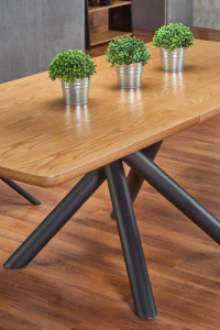 MASA DINING EXTENSIBILA STIL DERRICK, STEJAR/NEGRU, 160/200 CM, BLAT DIN MDF SI PICIOARE DIN METAL, STIL MODERN - Img 5