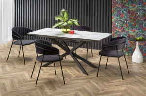 MASA DINING EXTENSIBILA STIL DIESEL, CU EFECT DE MARMURA ALBA/GRI INCHIS/NEGRU, 160/200 CM, DIN CERAMICA SI METAL, STIL MODERN - Img 2