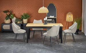 MASA DINING EXTENSIBILA STIL EDMONDO, STEJAR/NEGRU, 160/240 CM, DIN LEMN SI FURNIR NATURAL, STIL MODERN