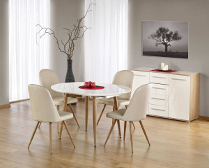 MASA DINING EXTENSIBILA STIL EDWARD, STEJAR MIERE/ALB, 120/200 CM, BLAT DIN MDF SI PICIOARE DIN METAL , STIL MODERN - Img 2