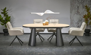MASA DINING EXTENSIBILA STIL GIACOMO, 180-240 CM, NATURAL/NEGRU, DIN MDF FURNIRUIT SI METAL, STIL MODERN - Img 2