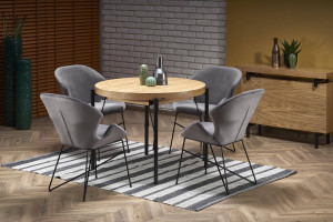 MASA DINING EXTENSIBILA STIL INFERNO, STEJAR NATURAL/NEGRU, 100/300 CM, BLAT DIN MDF SI PICIOARE DIN METAL, STIL MODERN - Img 2