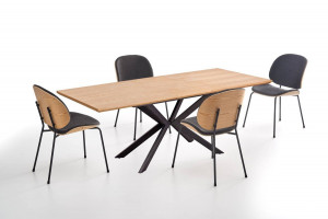 MASA DINING EXTENSIBILA STIL LEGARTO, STEJAR NATURAL/NEGRU, 160/200 CM, BLAT DIN MDF SI PICIOARE DIN METAL, STIL MODERN - Img 3