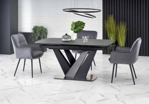 MASA DINING EXTENSIBILA STIL PATRIZIO, GRI INCHIS/NEGRU, 160/200 CM, BLAT DIN STICLA, MDF SI PICIOARE DIN METAL, STIL MODERN - Img 2