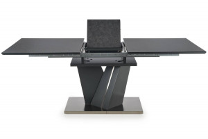 MASA DINING EXTENSIBILA STIL SALVADOR, GRI INCHIS/CROM, 160/200 CM, BLAT DIN STICLA, MDF SI PICIOARE DIN METAL, STIL MODERN - Img 7