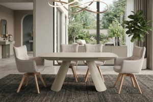 MASA DINING EXTENSIBILA VOGUE 160-240CM, REALIZATA DIN CADRUL METALIC SI BLAT CERAMIC, CULOARE BEJ/SAMPANIE, INVICTA INTERIOR - Img 4