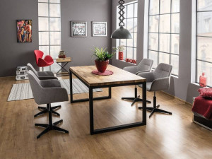 MASA DINING/LIVING LORAS II, 80x120, STEJAR/NEGRU, DIN FURNIR NATURAL SI METAL, STIL MODERN, SIGNAL
