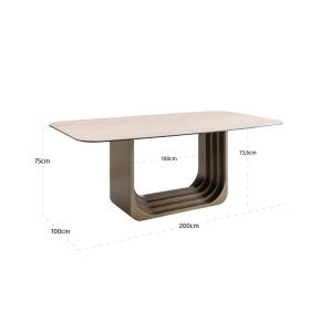 MASA DINING MAXFIELD, 200cm, REALIZATA DIN METAL, STICLA SI CERAMICA, CULOARE BEJ, STIL MODERN, RICHMOND - Img 3