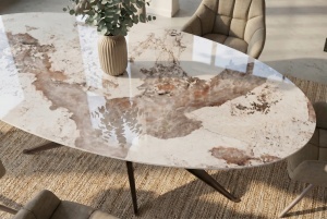 MASA DINING OVALA, PANDORA 220CM, REALIZATA DIN CERAMICA SI METAL, CULOARE MARMURA/BRONZ, INVICTA INTERIOR - Img 5