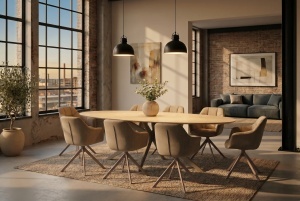 MASA DINING OVALA, TRAVERTIN 220CM, REALIZATA DIN CERAMICA SI METAL, CULOARE GRI SAMPANIE, INVICTA INTERIOR - Img 3