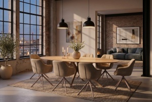 MASA DINING OVALA, TRAVERTIN 220CM, REALIZATA DIN CERAMICA SI METAL, CULOARE GRI SAMPANIE, INVICTA INTERIOR - Img 13