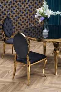 MASA DINING REGINALD 2, 120 CM, NEGRU/AURIU, BLAT DIN STICLA SI PICIOARE DIN METAL, STIL MODERN - Img 4