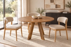 MASA DINING ROTUNDA ART WOOD 120CM, REALIZATA DIN LEMN DE MANGO, CULOARE MARO - Img 8