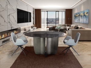 MASA DINING ROTUNDA, NIGHT 150CM, METAL SI STICLA, DESIGN MODERN, SCHULLER - Img 2
