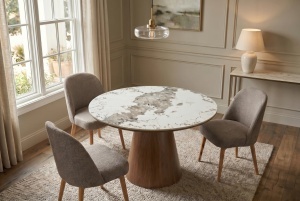 MASA DINING ROTUNDA UNIQUE 120CM, REALIZATA DIN MATERIAL LEMNOS, FURNIR SI BLAT CERAMIC, CULOARE MARMURA ALBA/MARO, INVICTA INTERIOR - Img 2