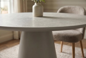 MASA DINING ROTUNDA VOGUE 120CM, REALIZATA DIN MATERIAL MDF, CULOARE MARMURA/GRI, INVICTA INTERIOR - Img 2