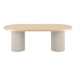 MASA DINING SOLVA 100x220x75 cm, REALIZATA DIN LEMN DE FRASIN SI MDF, CULOARE ALB/NISIPIU, HOUSE NORDIC - Img 3