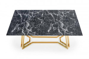 MASA DINING STIL KONAMI, CU EFECT DE MARMURA NEAGRA/AURIU, 160 CM, DIN STICLA SI METAL, STIL MODERN - Img 5