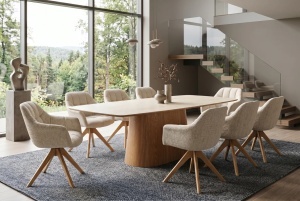MASA DINING UNIQUE 200CM, REALIZATA DIN FURNIR DE STEJAR, BLAT CERAMIC CULOARE BEJ/NATUR, INVICTA INTERIOR - Img 7