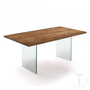 MASA ELEGANTA DE BIROU 180CM, FLOAT, COD 2492, STIL MODERN, REALIZATA DIN STICLA SI LEMN MASIV - Img 2