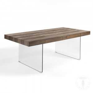 MASA ELEGANTA DE BIROU 200CM, WAVER EVOLUTION, COD 4249, STIL MODERN, REALIZATA DIN STICLA SI MDF - Img 1