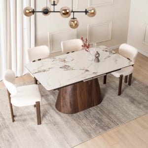 MASA EXTENSIBILA 160-200CM, ARTIM MEBLE, REALIZATA DIN METAL, LEMN SI MDF, MARMURA, CULOARE ALB/NUC, STIL MODERN - Img 3